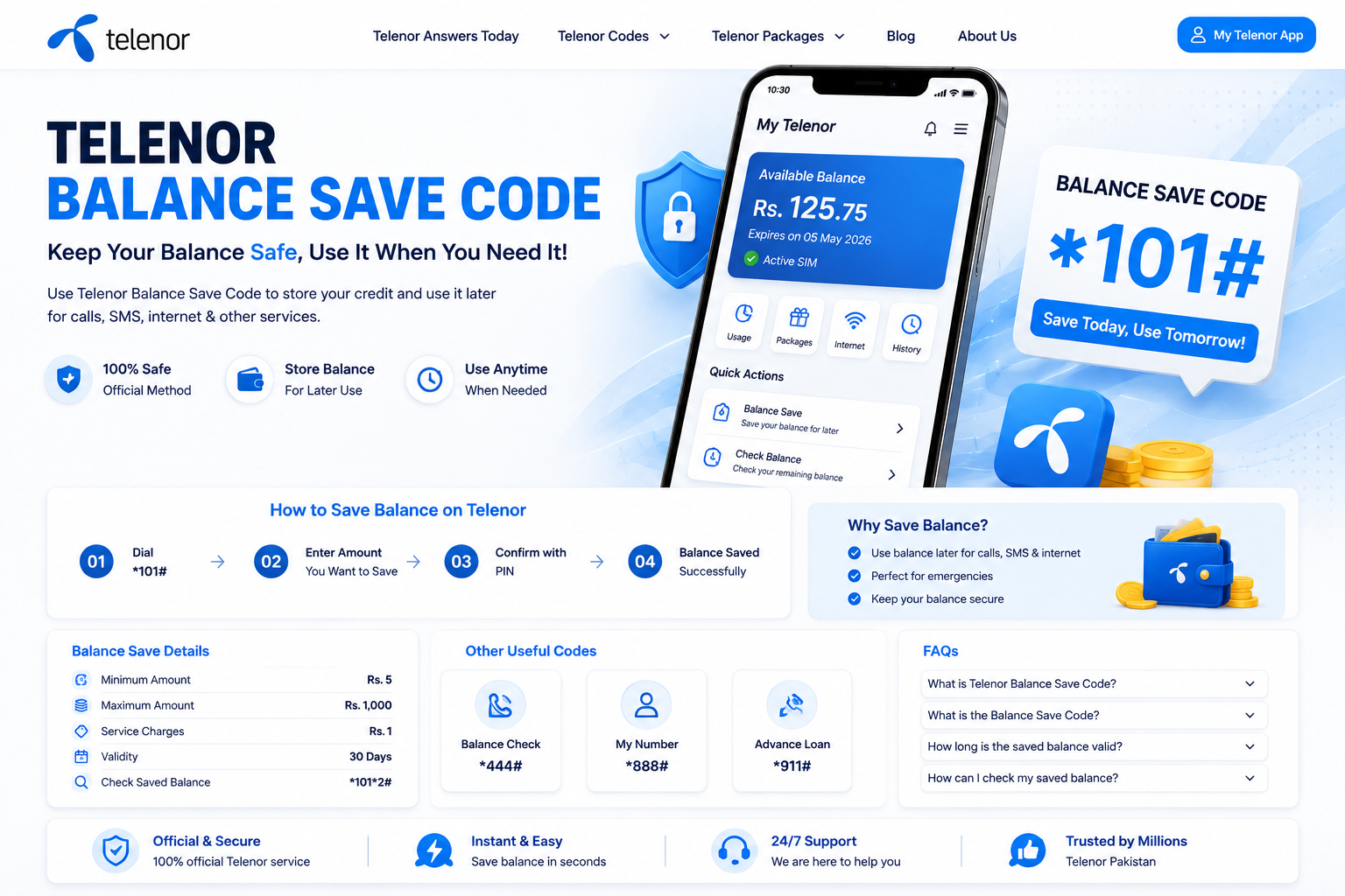 telenor balance save code